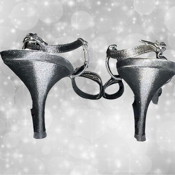 Impo black satin evening heels with rhinestone dragonfly! Ntn - Picture 8 of 9